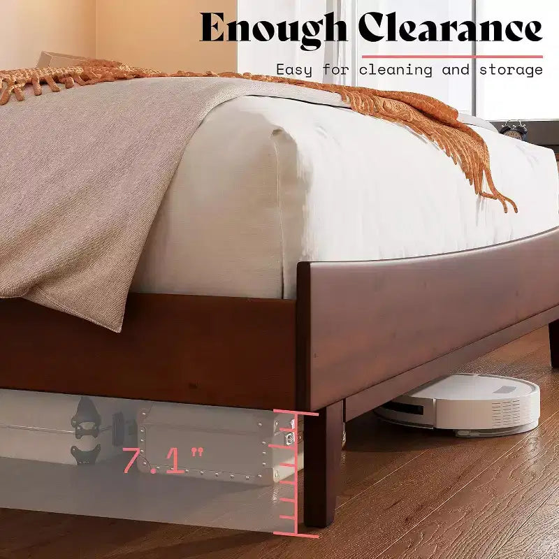 Solid Wood Bed Frame with Headboard, No Box Spring Needed