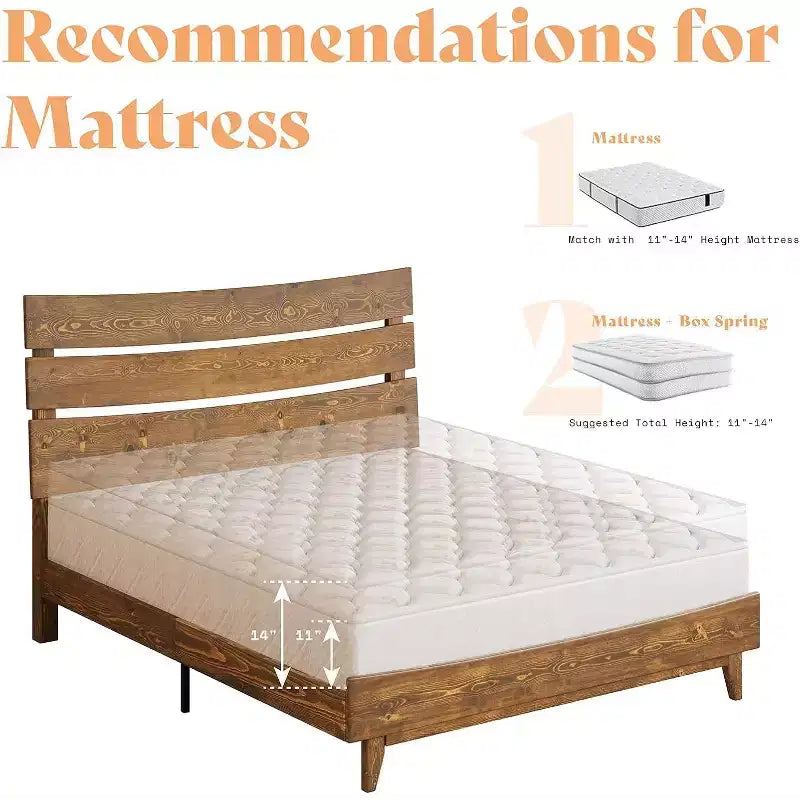 Solid Wood Bed Frame with Headboard, No Box Spring Needed