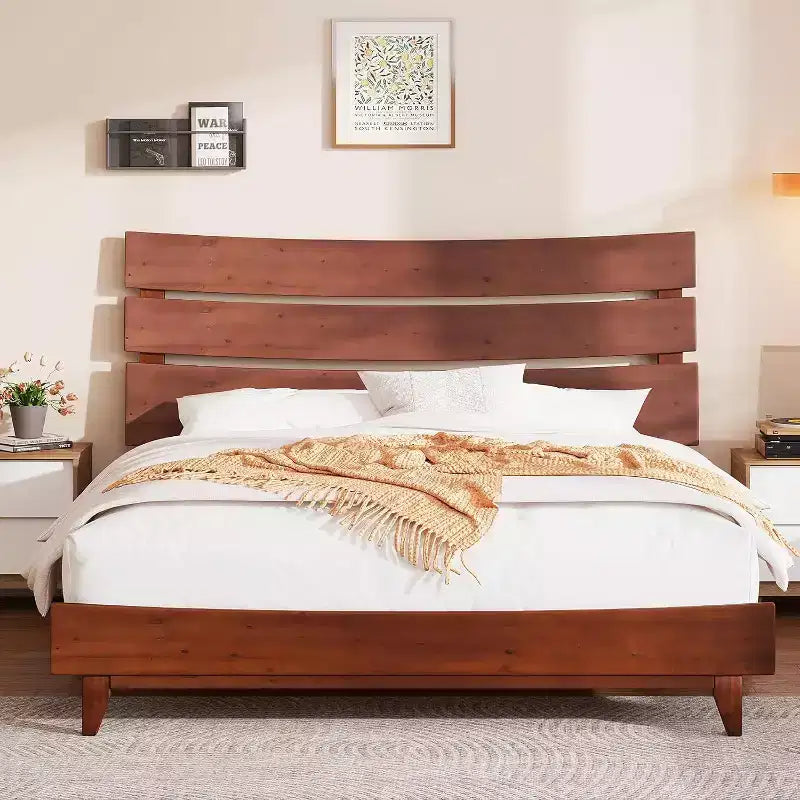 Solid Wood Bed Frame with Headboard, No Box Spring Needed