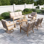 Captiva Designs 7-teiliges Outdoor-Patio-Gesprächsset mit Kreuzband-Rückenlehnen und dicken Polstern für Terrasse, Garten oder Poolbereich