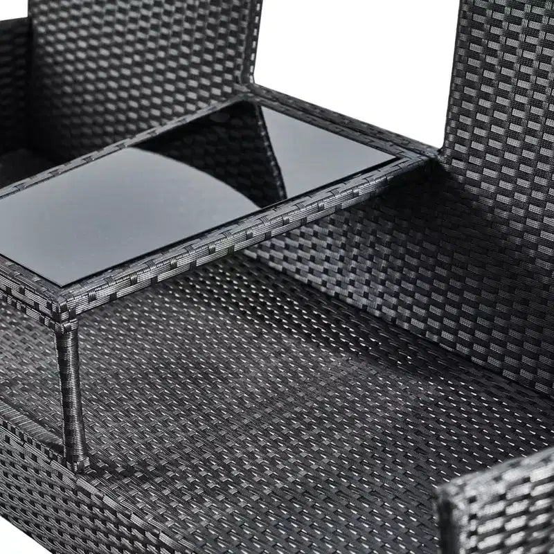 Teamson Home Outdoor-Loveseat-Bank aus Rattan mit Tisch und Polstern, schwarz
