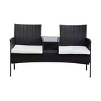 Teamson Home Outdoor-Loveseat-Bank aus Rattan mit Tisch und Polstern, schwarz