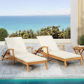 Christopher Knight Home Fred 3 Piece Outdoor Acacia Wood Adjustable Chaise Lounge and Accent Table