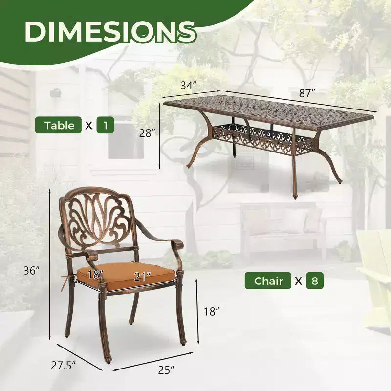 Ensemble de salle à manger extérieur rectangulaire EROMMY pour 8 personnes avec coussins