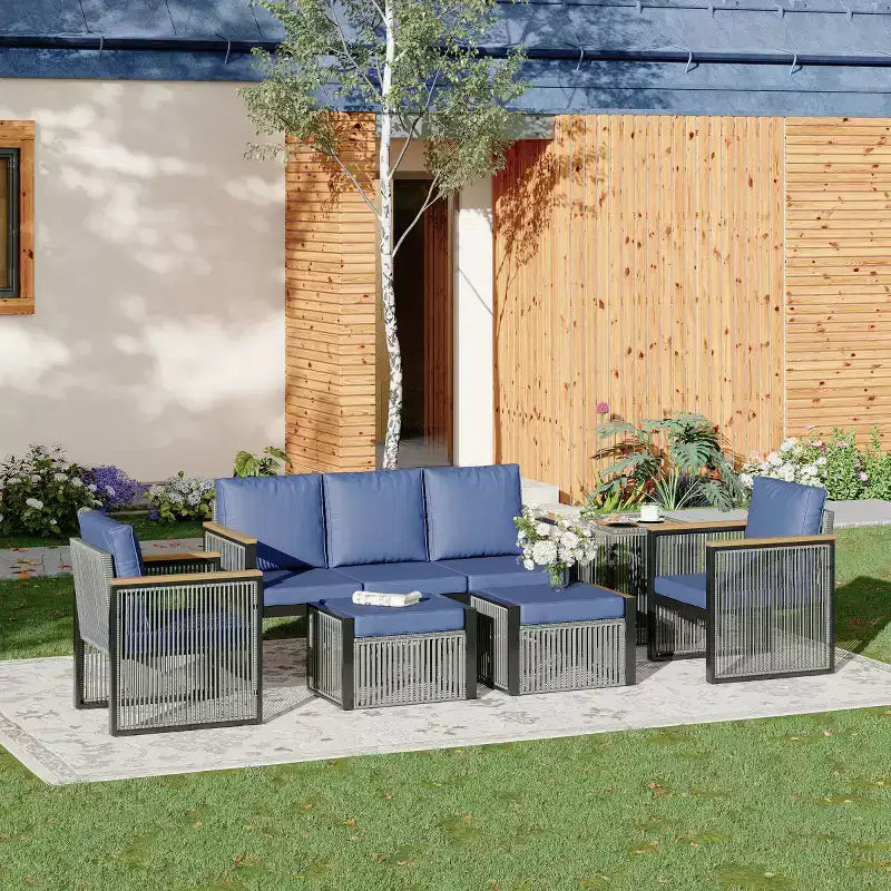 EROMMY 6 Pieces Modern Outdoor Conversation Set Sectional Sofa With Ottomans And Coffee Table