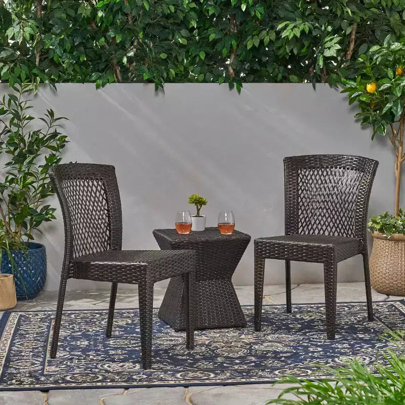 Christopher Knight Home Oleander Outdoor Wicker 3 Piece Stacking Chair Chat Set, Multibrown