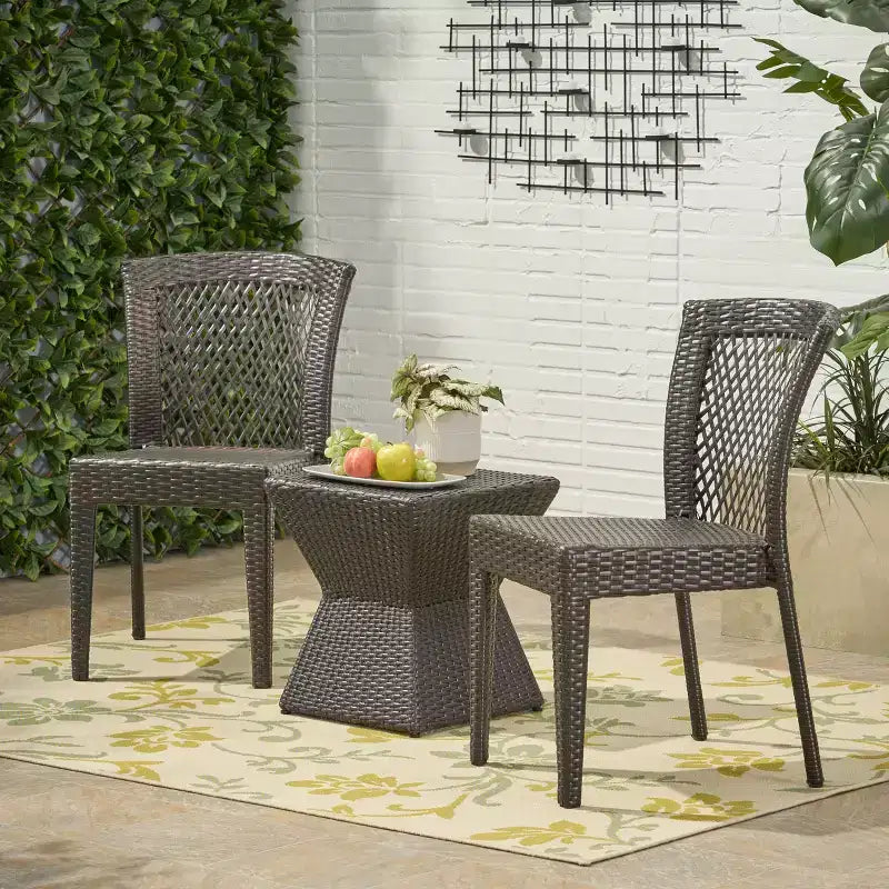 Christopher Knight Home Oleander Outdoor-Set aus 3 stapelbaren Stühlen aus Weidengeflecht, Mehrfarbig in Brauntönen