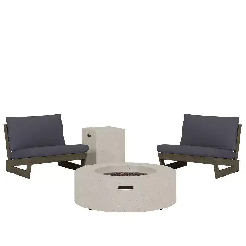 Christopher Knight Home Sherwood Fauteuils de jardin en bois d’acacia avec coussins et brasero circulaire