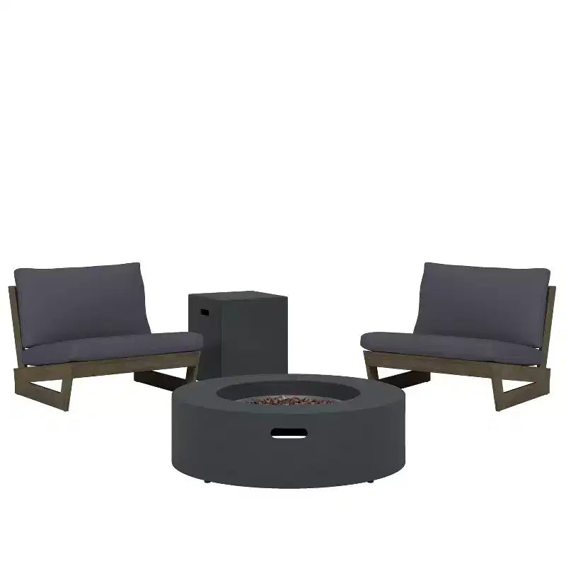 Christopher Knight Home Sherwood Fauteuils de jardin en bois d’acacia avec coussins et brasero circulaire