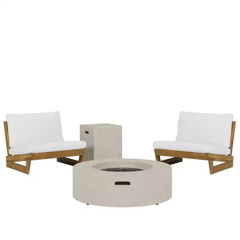 Christopher Knight Home Sherwood Fauteuils de jardin en bois d’acacia avec coussins et brasero circulaire