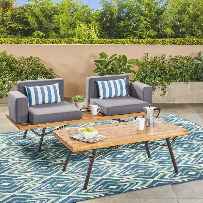 Christopher Knight Home Canoga Outdoor Acacia Wood 2 Seater Sofa and Table Set with Cushions