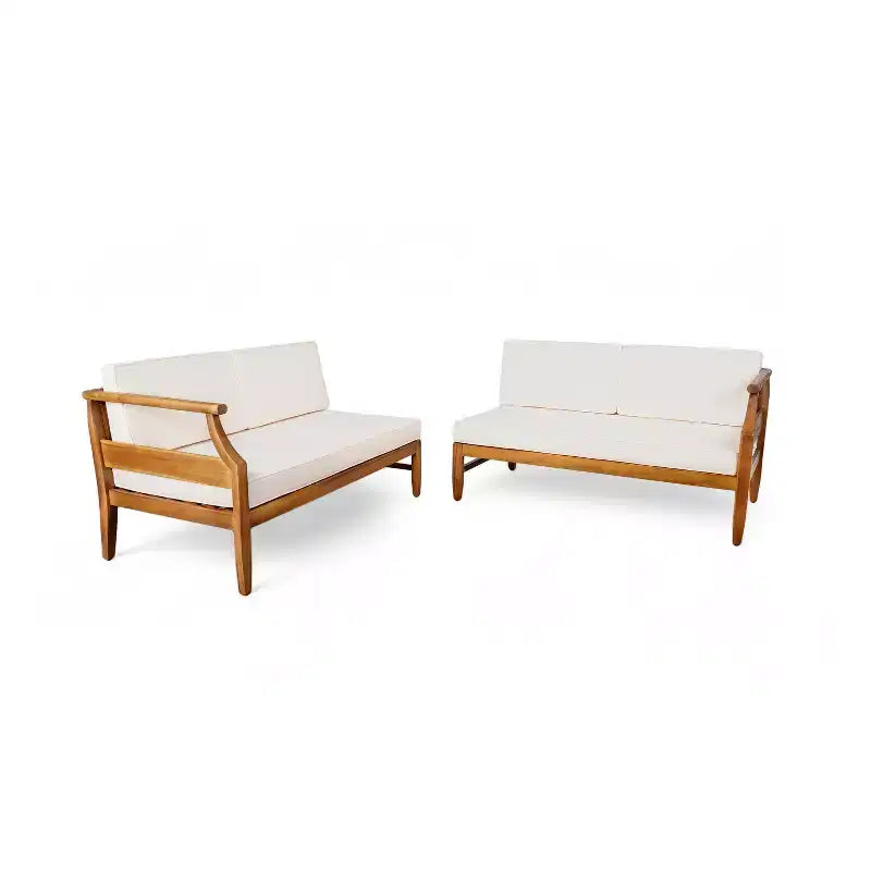 Christopher Knight Home Beate Outdoor Rustic Acacia Wood 2 Piece Sofa Set with Cushions and Open Slat Back