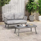 Christopher Knight Home Barbara modernes Outdoor-Set aus Metall-Couchtisch und gepolsterten Zweisitzern