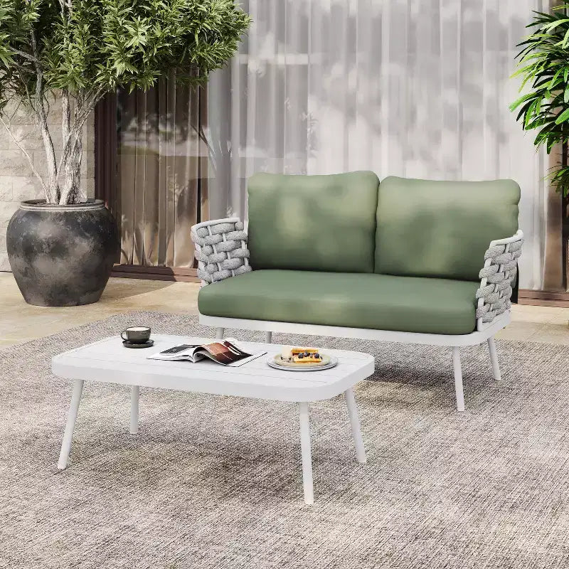 Christopher Knight Home Barbara modernes Outdoor-Set aus Metall-Couchtisch und gepolsterten Zweisitzern