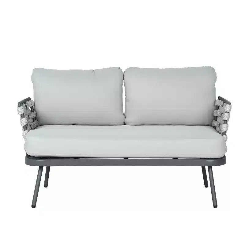 Christopher Knight Home Barbara modernes Outdoor-Set aus Metall-Couchtisch und gepolsterten Zweisitzern