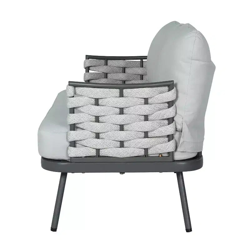 Christopher Knight Home Barbara modernes Outdoor-Set aus Metall-Couchtisch und gepolsterten Zweisitzern