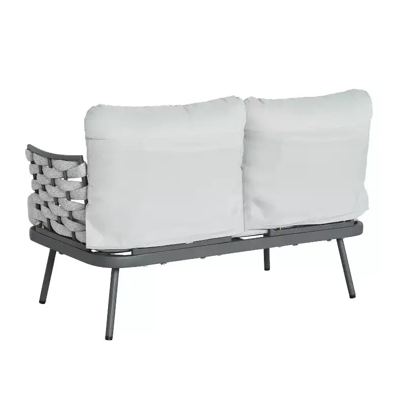 Christopher Knight Home Belle 4 részes modern kerti ülőgarnitúra fémből és kötélből, kárpitozott ülésekkel és dohányzóasztallal