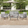 Christopher Knight Home Belle 4 Piece Modern Patio Metal and Rope Upholstered Seating Set with Coffee Table