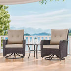 Fauteuils pivotants à bascule en résine tressée de patio ALAULM, 3 pièces, avec 1 table basse en rotin