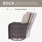 Fauteuils pivotants à bascule en résine tressée de patio ALAULM, 3 pièces, avec 1 table basse en rotin