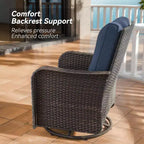 Fauteuils pivotants à bascule en résine tressée de patio ALAULM, 3 pièces, avec 1 table basse en rotin