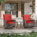 Fauteuils pivotants à bascule en résine tressée de patio ALAULM, 3 pièces, avec 1 table basse en rotin