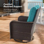 Fauteuils pivotants à bascule en résine tressée de patio ALAULM, 3 pièces, avec 1 table basse en rotin