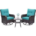 ALAULM 3 Pieces Patio Swivel Rocker Wicker Chairs-Outdoor Swivel Rocking Chairs with 1 Rattan Coffee Table