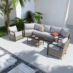 EAGLE PEAK Coastal Vista Outdoor Patio Furniture Set, Half-Moon Curved Wicker Patio Conversation Set with Coffee Table