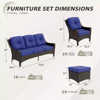 Ensemble de mobilier d’extérieur en résine tressée EAGLE PEAK Azure Bay, 5 pièces, avec canapé, fauteuils et poufs