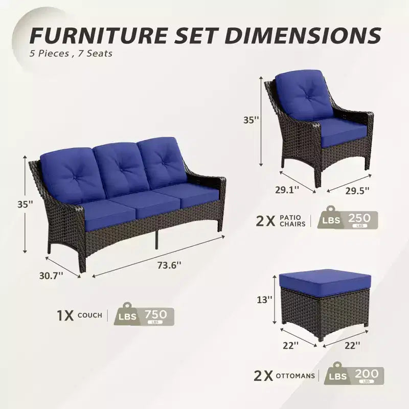 Ensemble de mobilier d’extérieur en résine tressée EAGLE PEAK Azure Bay, 5 pièces, avec canapé, fauteuils et poufs