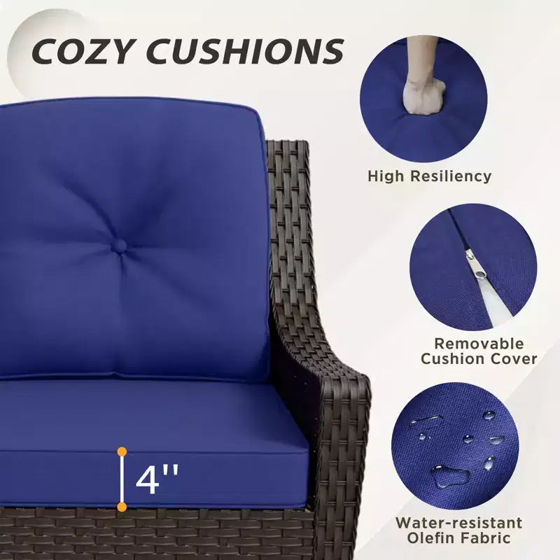 Ensemble de mobilier d’extérieur en résine tressée EAGLE PEAK Azure Bay, 5 pièces, avec canapé, fauteuils et poufs