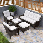 Ensemble de mobilier d’extérieur en résine tressée EAGLE PEAK Azure Bay, 5 pièces, avec canapé, fauteuils et poufs