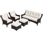Ensemble de mobilier d’extérieur en résine tressée EAGLE PEAK Azure Bay, 5 pièces, avec canapé, fauteuils et poufs