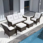 EAGLE PEAK Azure Bay 5 Pieces Wicker Outdoor Patio Furniture Set , Sofa and Chairs with Ottomans