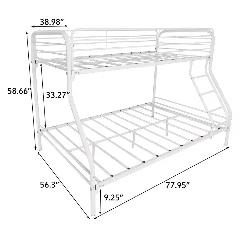 Twin-Over-Full Metal Bunk Bed with Guardrail and Inclined Ladder