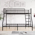 Twin-Over-Full Metal Bunk Bed with Guardrail and Inclined Ladder