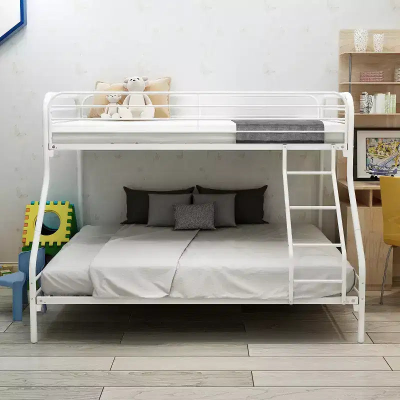 Twin-Over-Full Metal Bunk Bed with Guardrail and Inclined Ladder