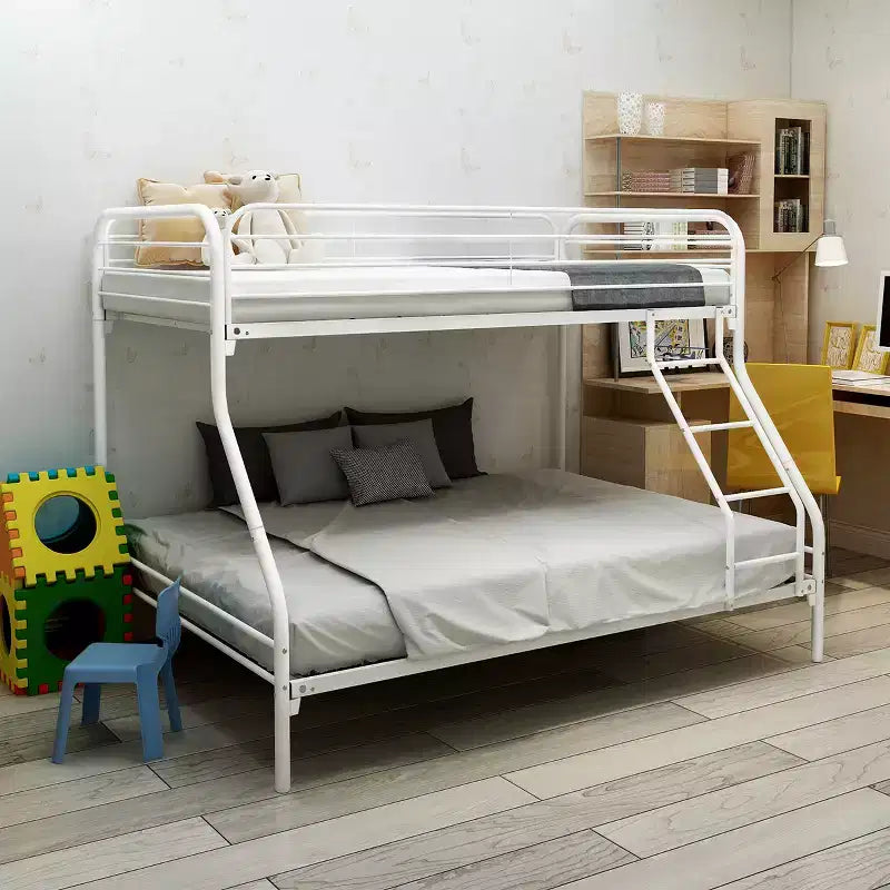 Twin-Over-Full Metal Bunk Bed with Guardrail and Inclined Ladder