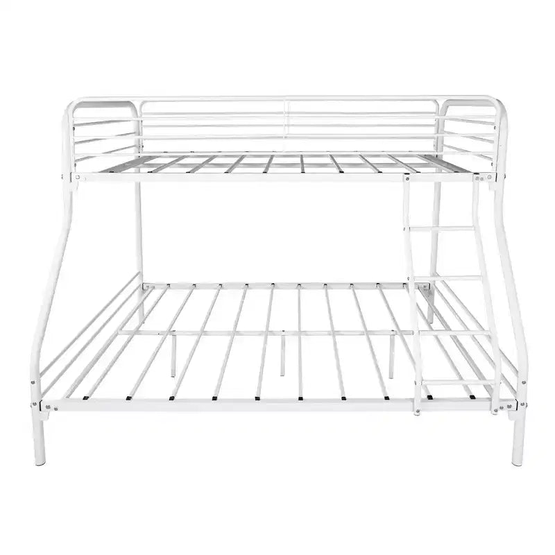 Twin-Over-Full Metal Bunk Bed with Guardrail and Inclined Ladder