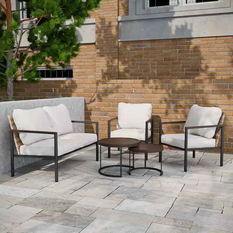 EAGLE PEAK Sunset Dune Collection Modern Outdoor Furniture Set, 5 Piece Patio Wicker Conversation Set with Cushions