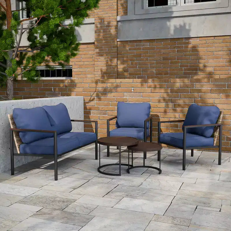 EAGLE PEAK Sunset Dune Collection Modern Outdoor Furniture Set, 5 Piece Patio Wicker Conversation Set with Cushions