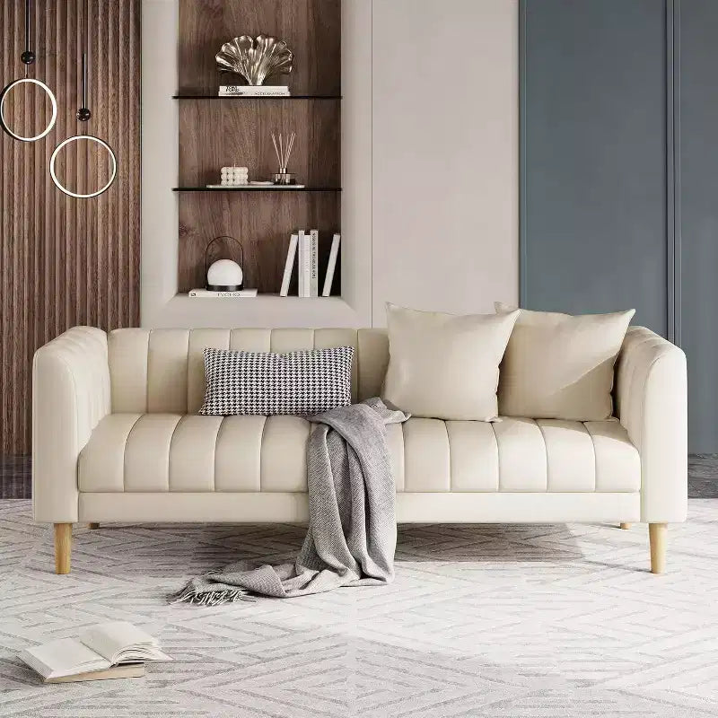 78-Inch 3-Seater Sofa with Faux Leather Upholstery and Wood Legs