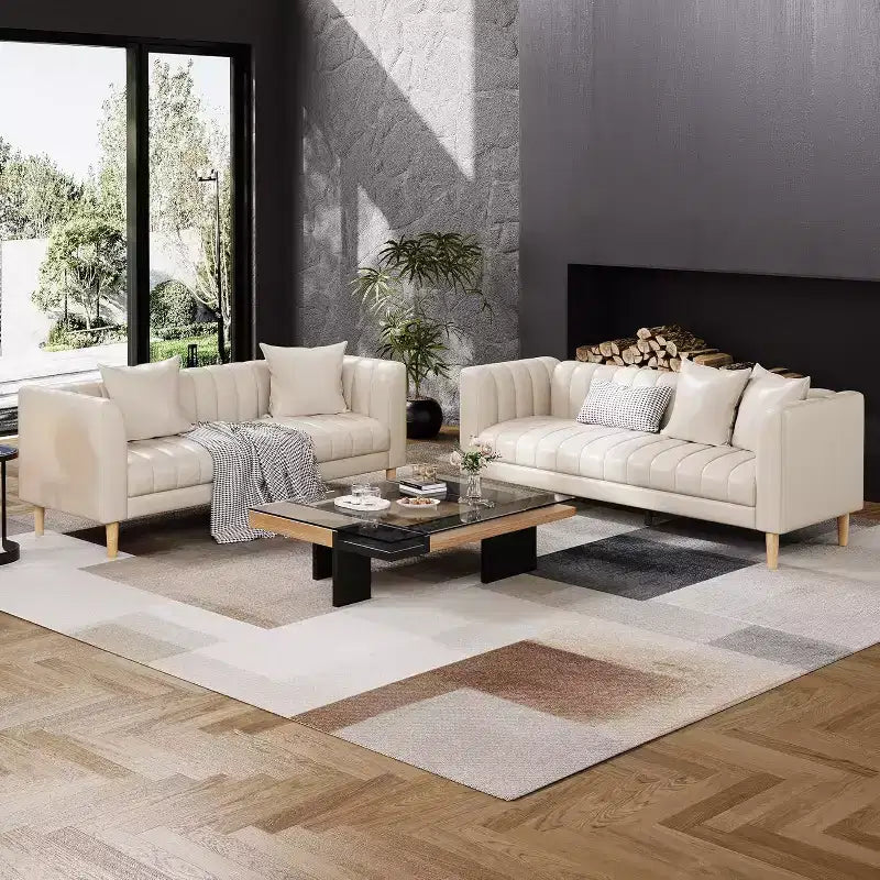 78-Inch 3-Seater Sofa with Faux Leather Upholstery and Wood Legs