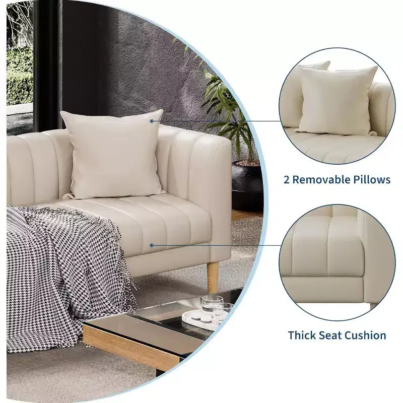 78-Inch 3-Seater Sofa with Faux Leather Upholstery and Wood Legs
