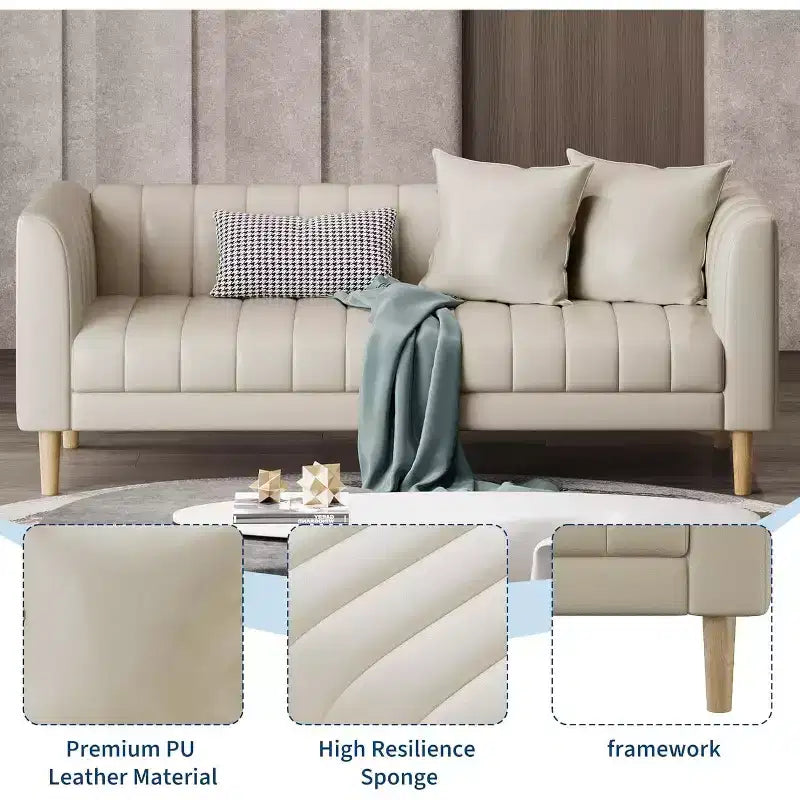 78-Inch 3-Seater Sofa with Faux Leather Upholstery and Wood Legs