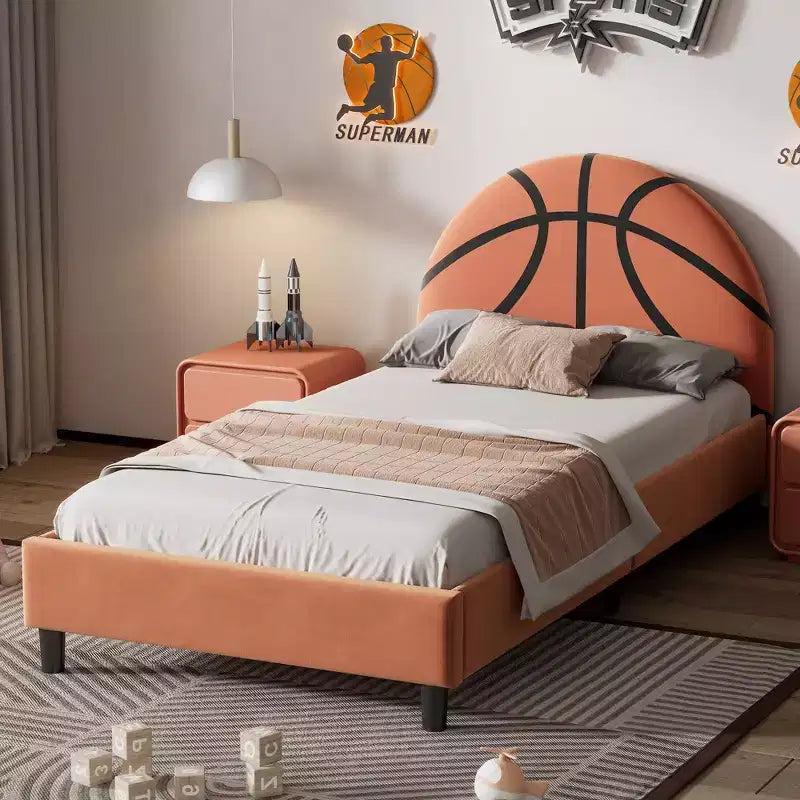 Twin Size Platform Bed with Basketball Design