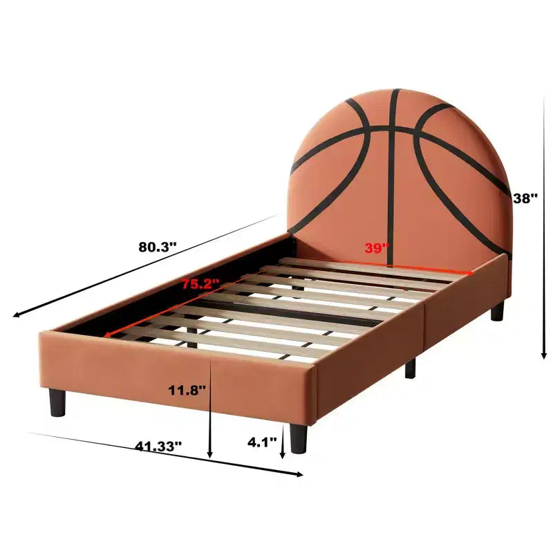 Twin Size Platform Bed with Basketball Design