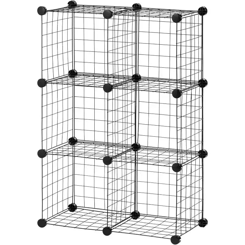 6-Cube Modular Wire Storage Organizer, Adjustable & Expandable Metal Shelving, Stackable Wire Grid, 60 lb Capacity, Black