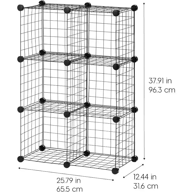 6-Cube Modular Wire Storage Organizer, Adjustable & Expandable Metal Shelving, Stackable Wire Grid, 60 lb Capacity, Black